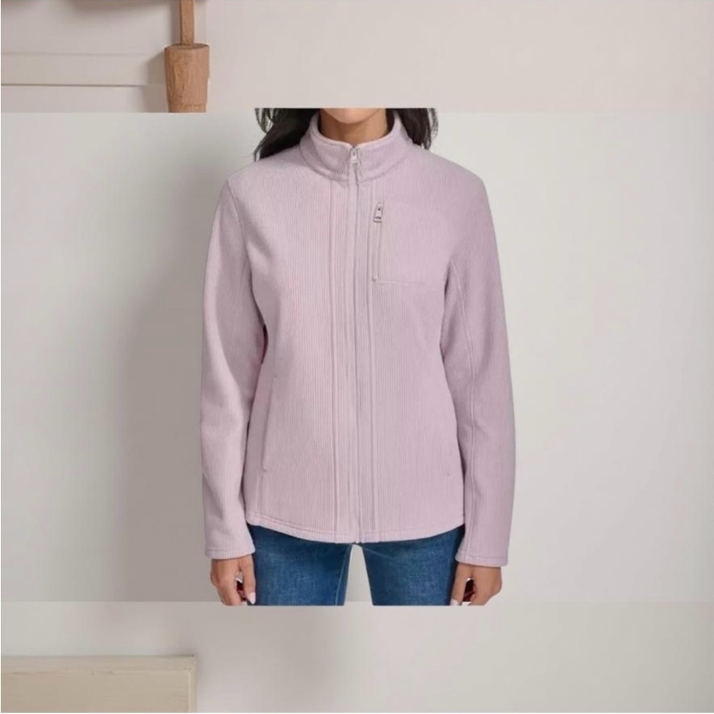 Andrew Marc Women's Ribbed Full Zip Jacket Mock Neck Cream XXL Lavender